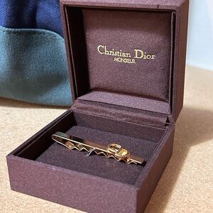 Vintage Christian Dior Monsieur Tie Bar Gold Tone CD Logo Boxed Designer